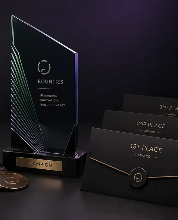 Hackathon award trophy and certificates